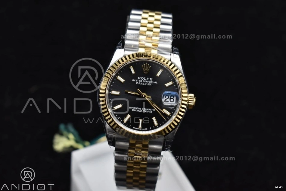 Markers Bracelet DateJust YG 31 316L Steel on GSF Stick 278273 President Ladies Black Dial 0120